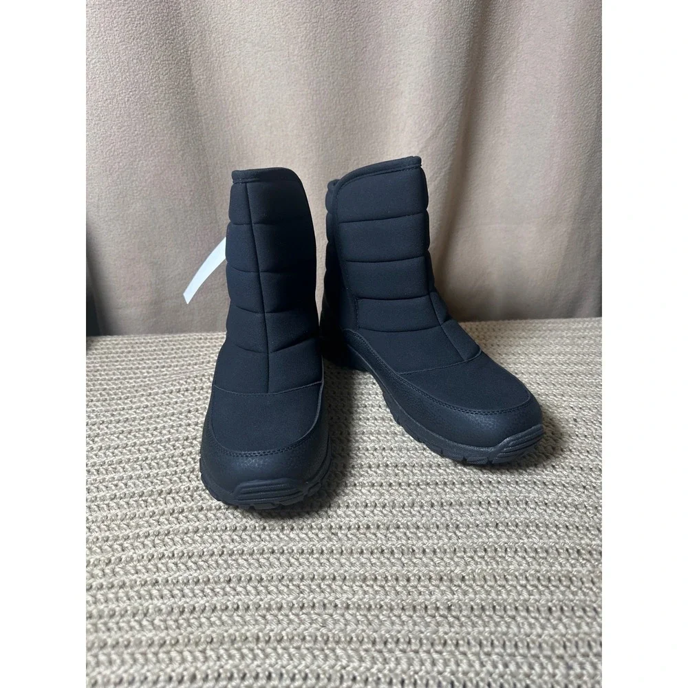 Lands End Expedition Waterproof Puffer Snow Winter Boots Black Mens 8.5 Slip On